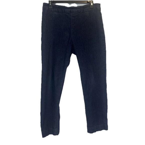 Soft Surroundings Denim - Soft Surroundings Women’s Dark Wash Blue Pull On Denim Crop Jeans Sz M Stretch